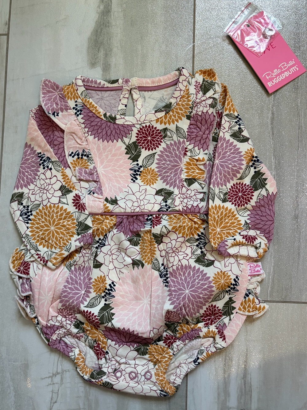 NWT RuffleButts Colorful Majestic Fall Mums Ruffled Bubble Romper Girls 0-3M